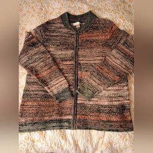 VTG Christopher & Banks Green & Pink Knit Woven Textured Zip Up Sweater